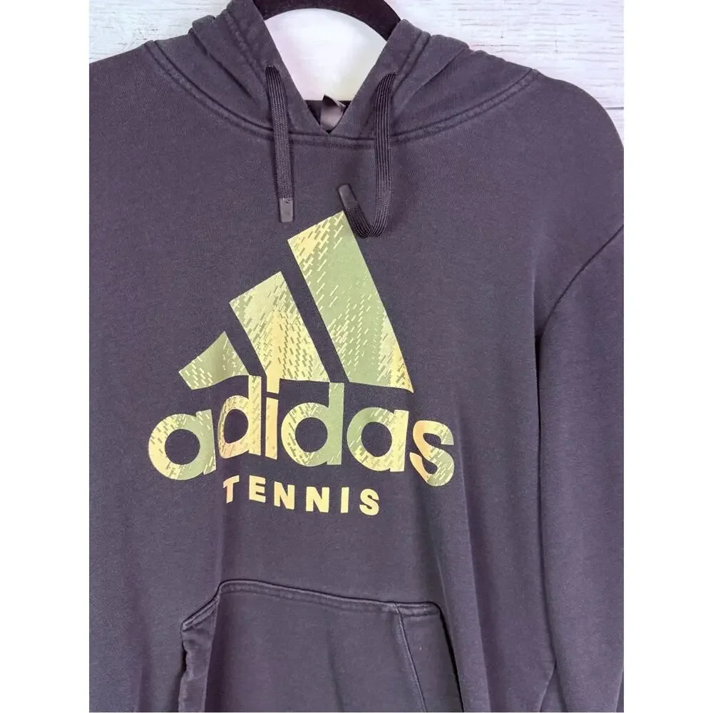 adidas Black Hoodie with Green-Tan Tennis Logo